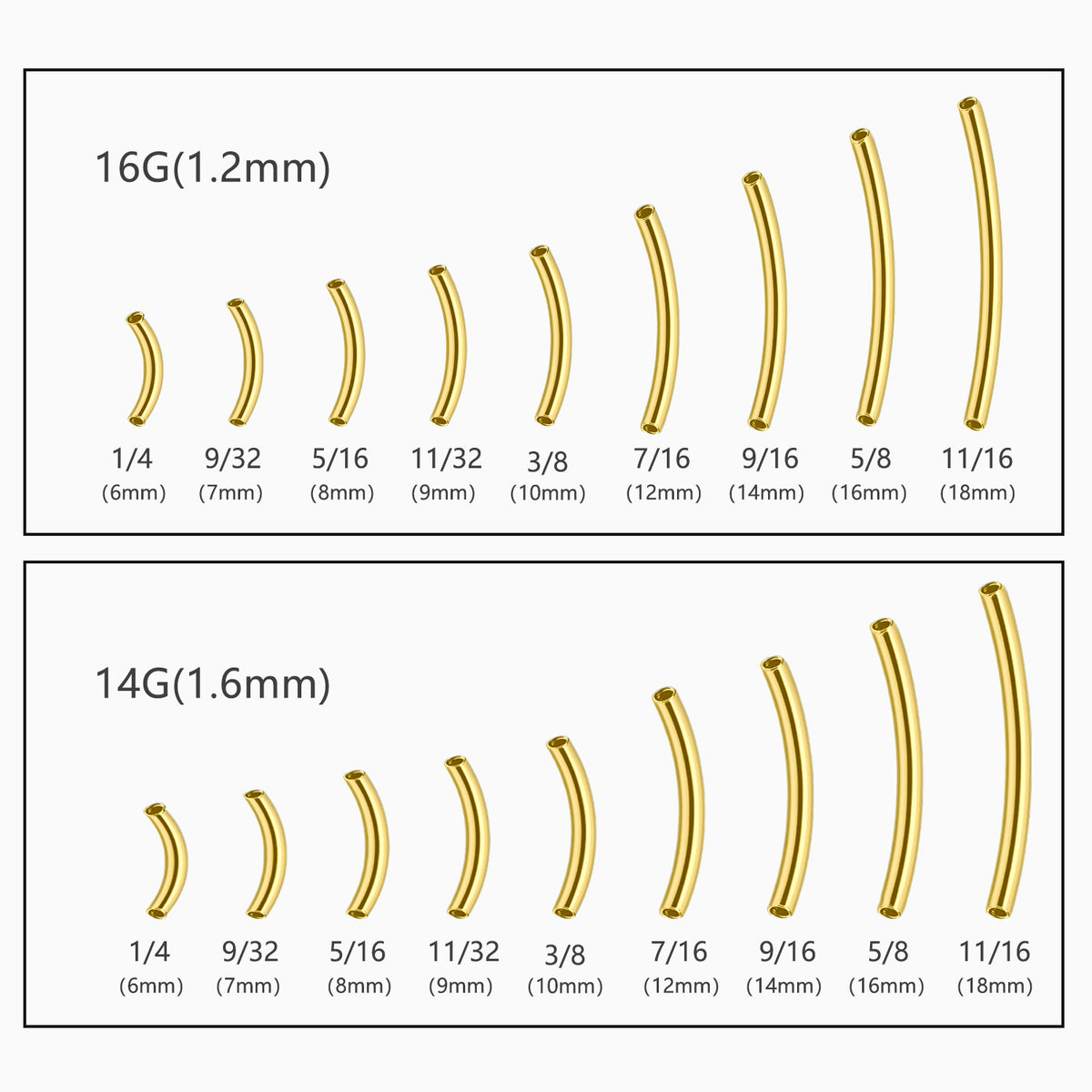 18Kt Gold PVD Titanium Internally Threaded Curved Barbell Replacement Component