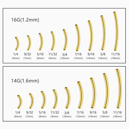 18Kt Gold PVD Titanium Internally Threaded Curved Barbell Replacement Component