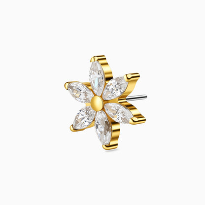 18Kt Gold PVD Titanium Threadless Six-Petal Flower Gem Top.