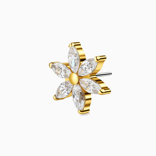 18Kt Gold PVD Titanium Threadless Six-Petal Flower Gem Top.