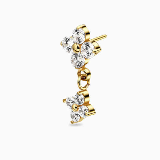 18Kt Gold PVD Titanium Threadless Dangle Four-Stone Cluster Top