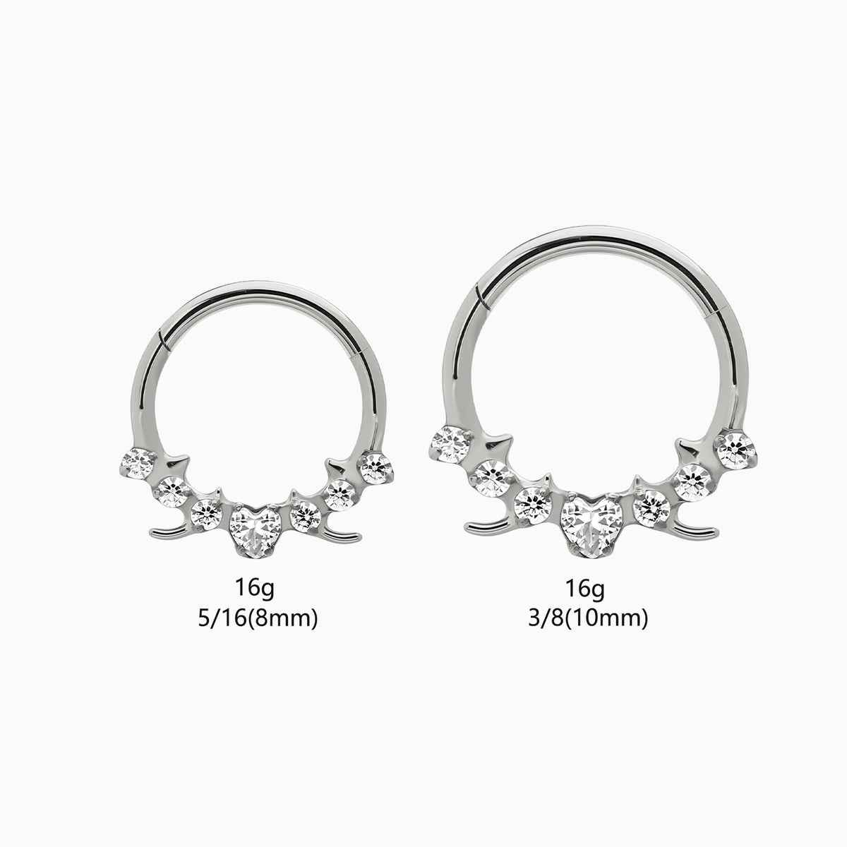 Titanium Heart & Round Gem Front Facing Hinged Clicker
