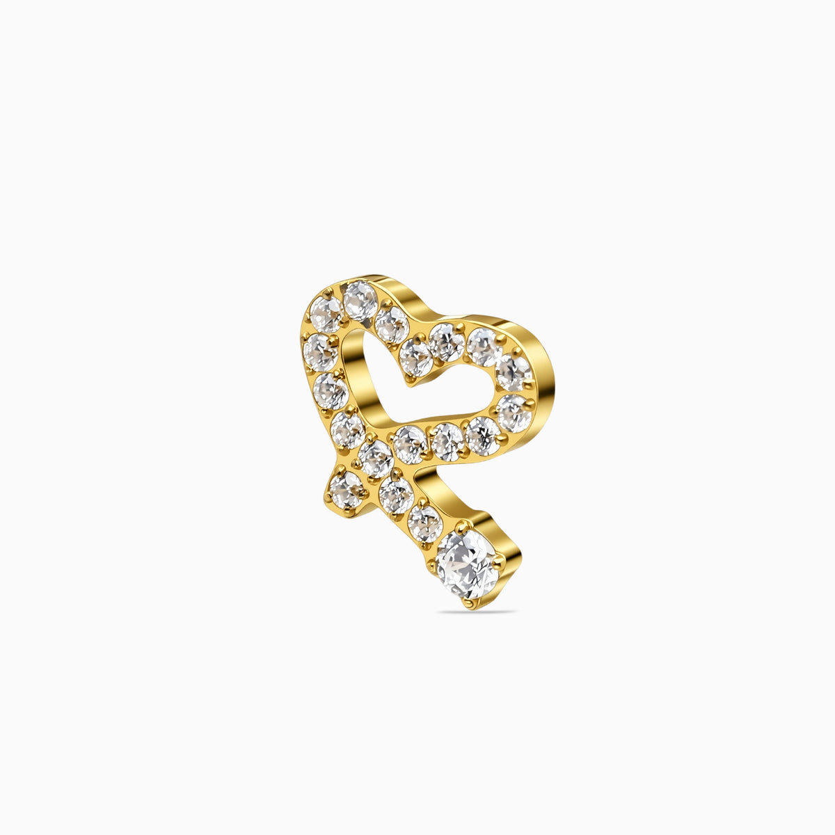 18K Gold PVD Titanium Internally Threaded CZ Heart Ribbon Top