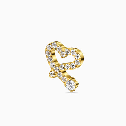 18K Gold PVD Titanium Internally Threaded CZ Heart Ribbon Top