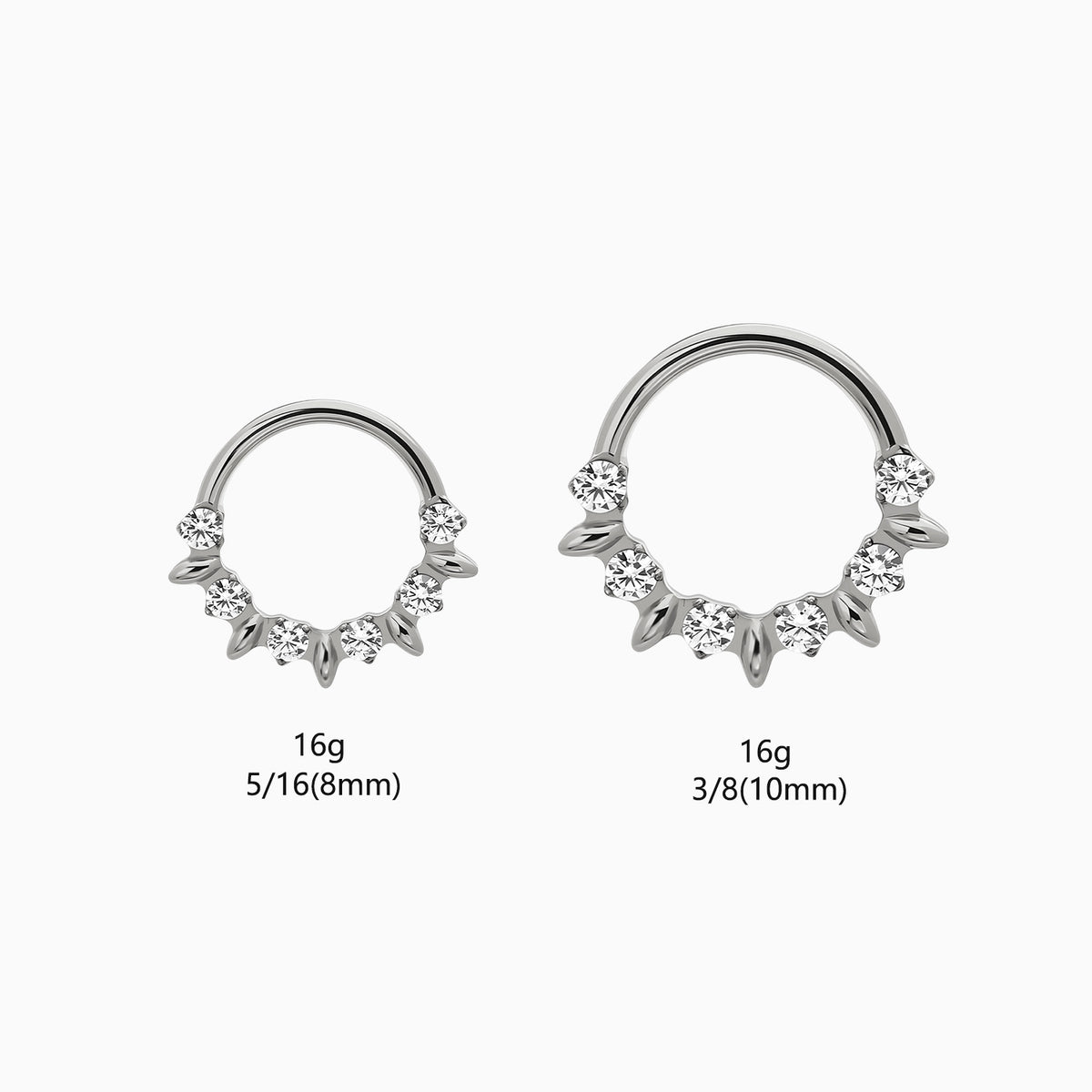 Titanium Round Gem and Leaf Fan Front Facing Hinged Segment Clicker