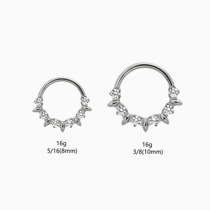Titanium Round Gem and Leaf Fan Front Facing Hinged Segment Clicker