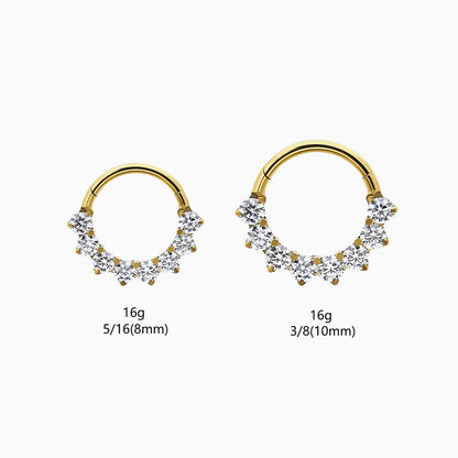 18Kt Gold PVD Titanium Round Gem Cluster Front Facing Hinged Segment Clicker