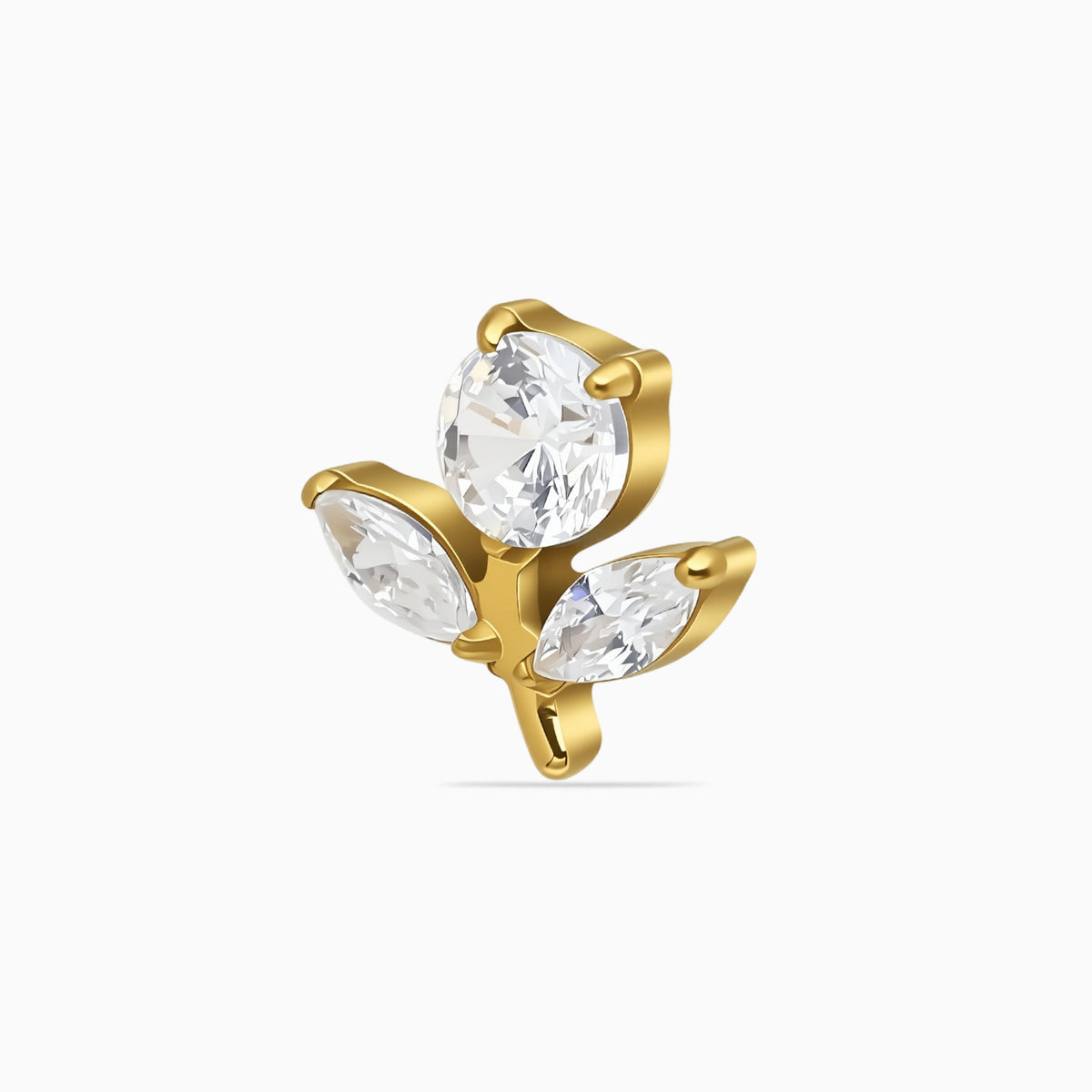 18K Gold PVD Titanium Internally Threaded CZ Flower and Leaf Top