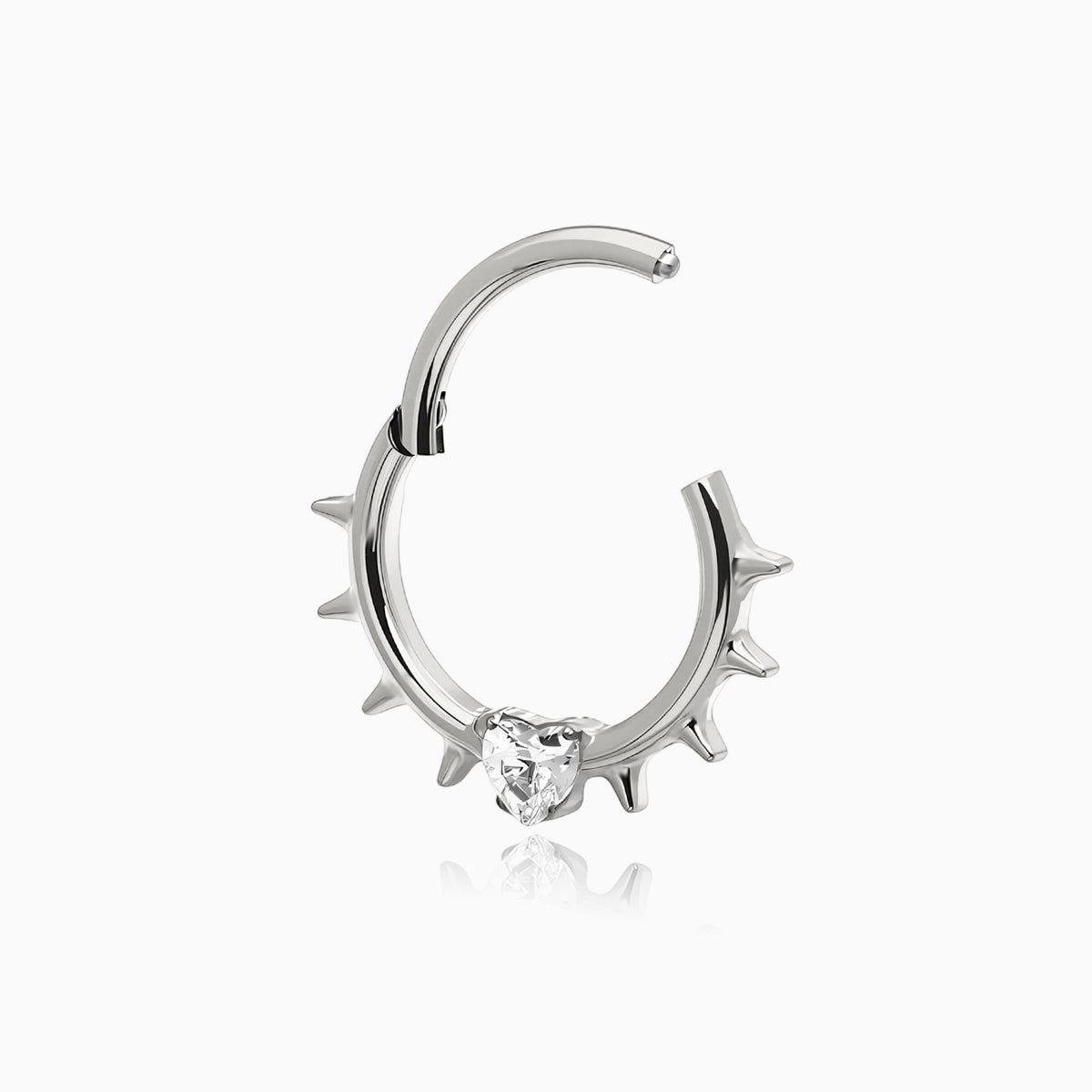Titanium Spike Heart Gem Front Facing Hinged Segment Clicker