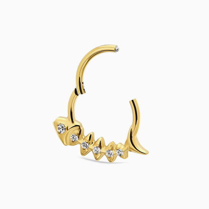18Kt Gold PVD Titanium Fishbone Round Gem Front Facing Hinged Segment Clicker