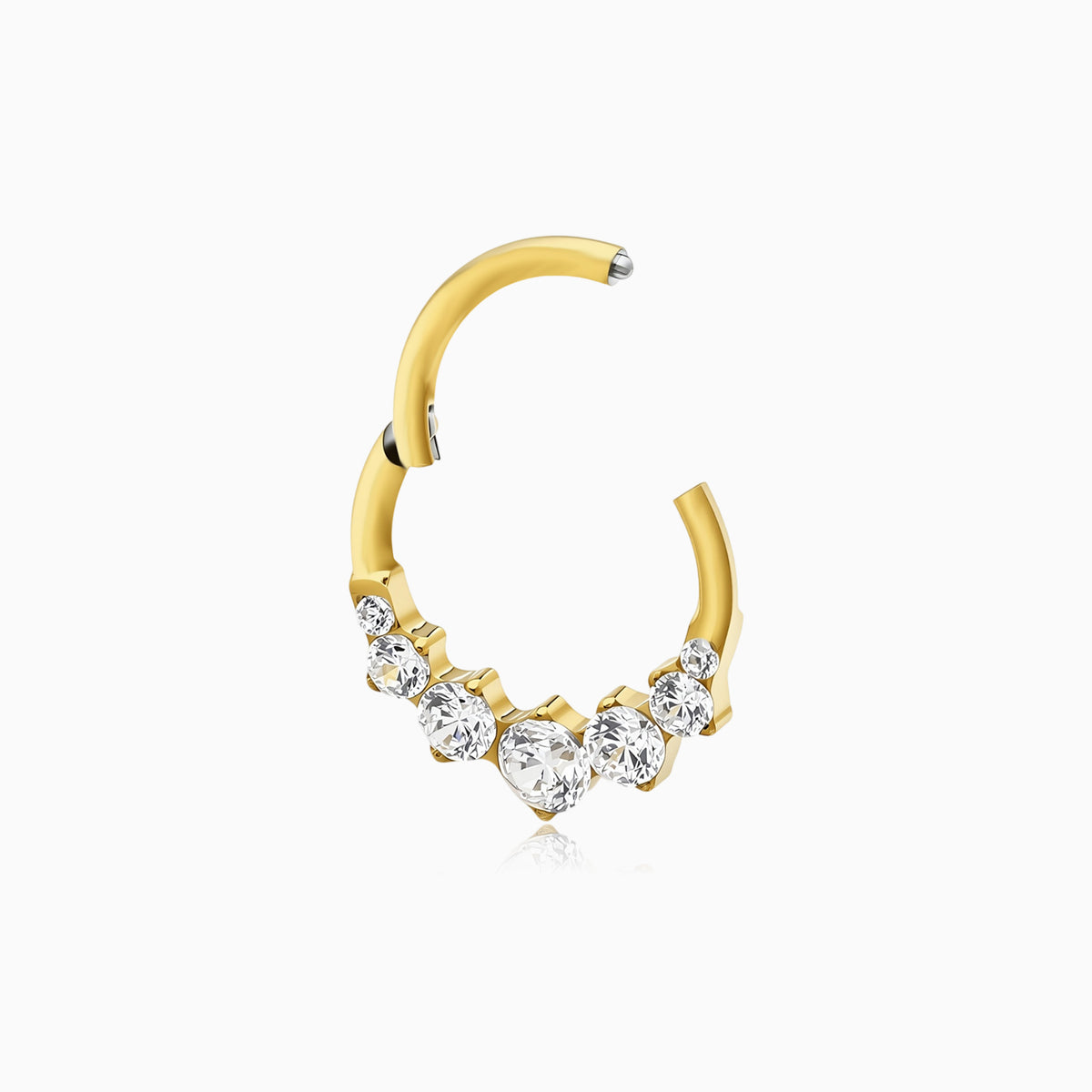 18Kt Gold PVD Titanium Graduated Round Gem Cluster Front Facing Hinged Segment Clicker