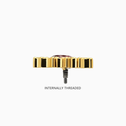18K Gold PVD Titanium Internally Threaded Red CZ Sunburst Top