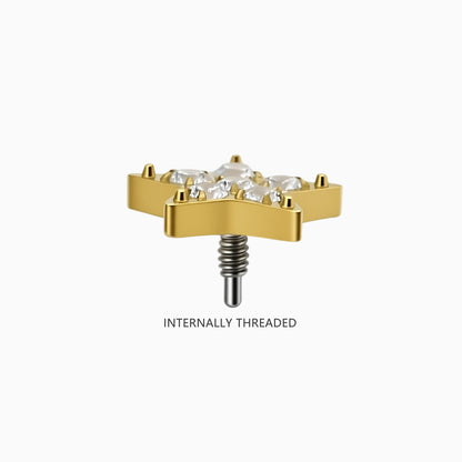 18K Gold PVD Titanium Internally Threaded CZ Star Top