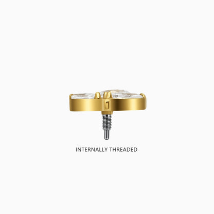 18K Gold PVD Titanium Internally Threaded CZ Flower and Leaf Top