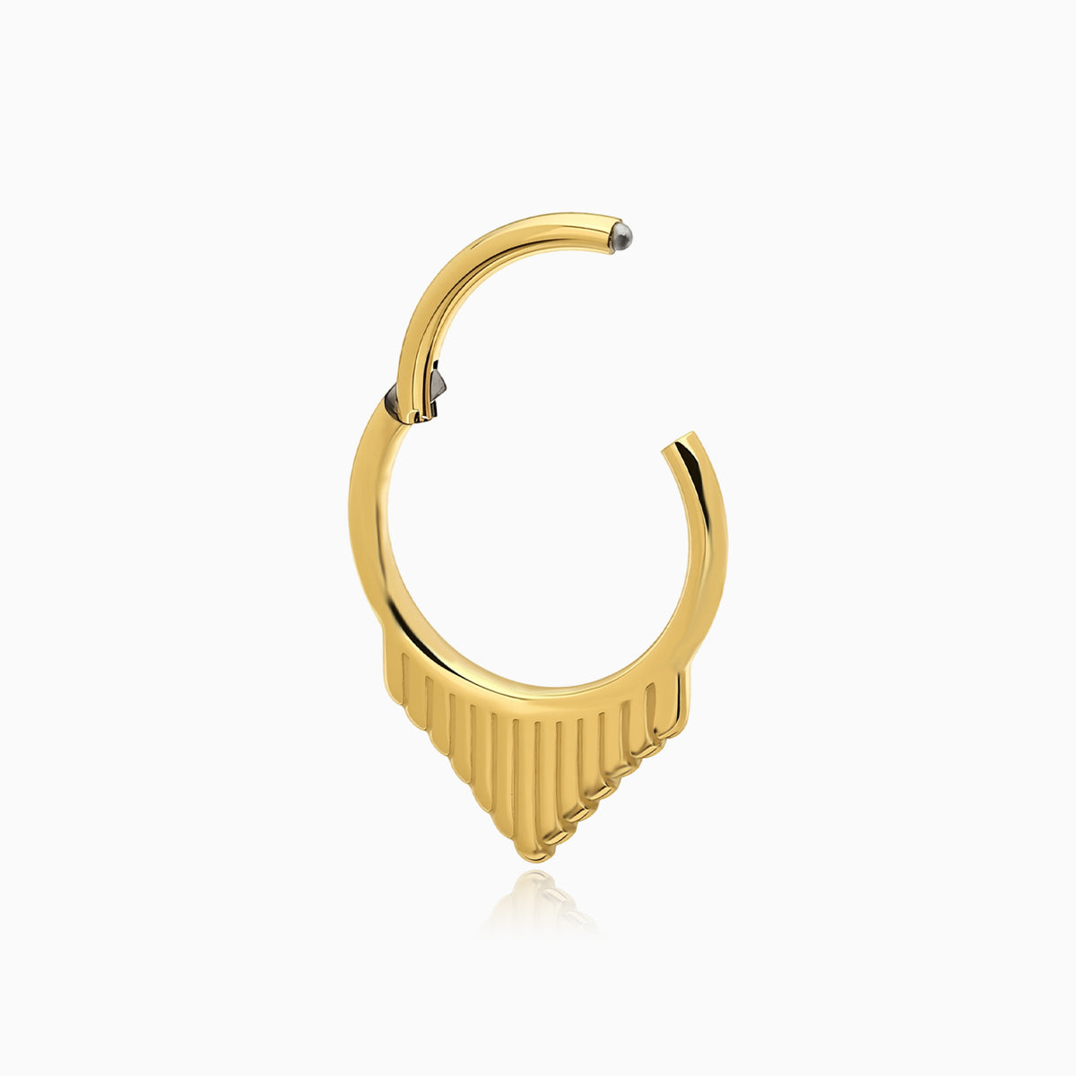 18Kt Gold PVD Titanium Ribbed V Shape Front Facing Hinged Segment Clicker