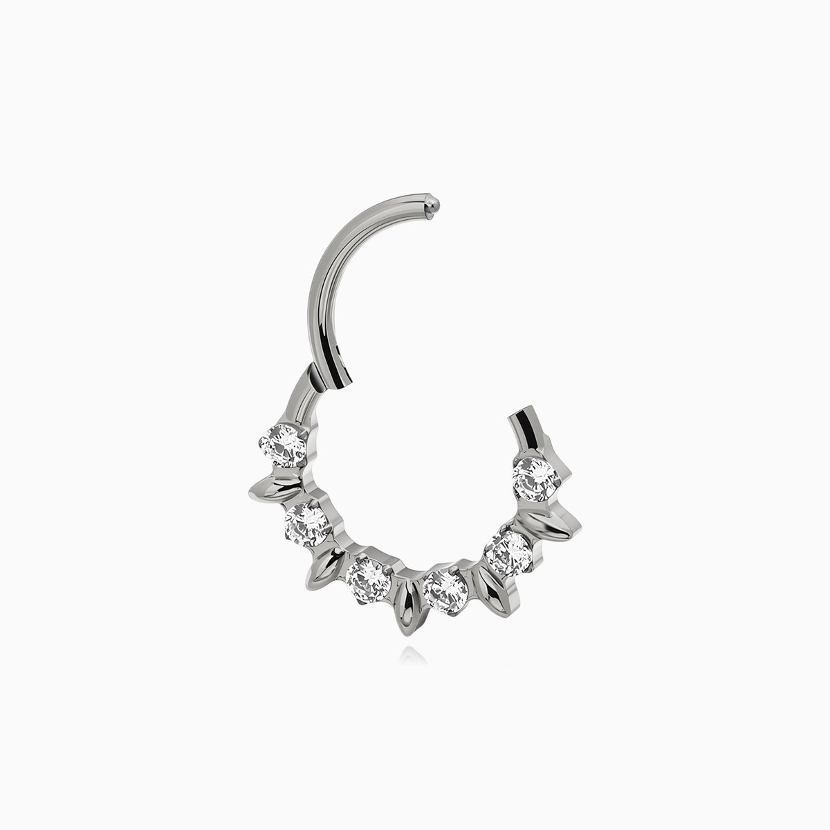 Titanium Round Gem and Leaf Fan Front Facing Hinged Segment Clicker