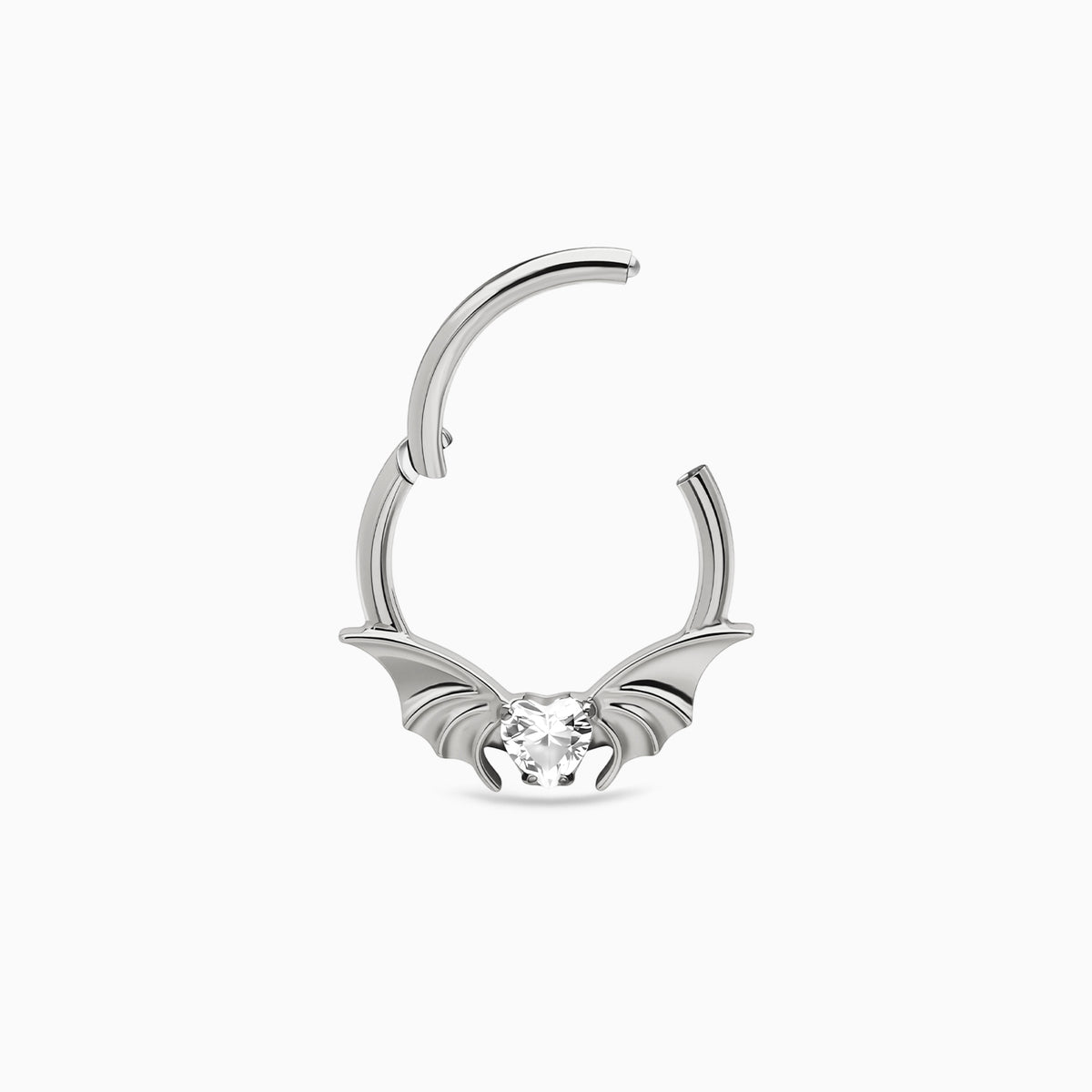 Titanium Heart Gem Bat Wing Front Facing Hinged Clicker