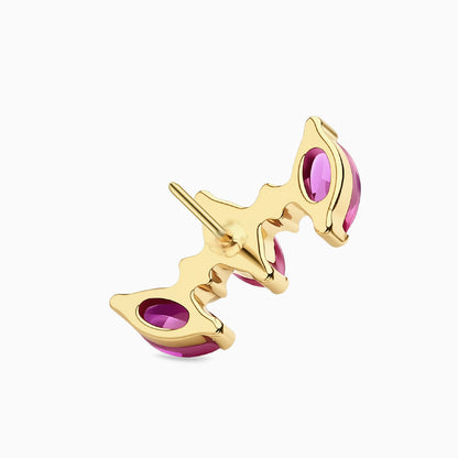 18Kt Gold PVD Titanium Threadless Ruby and CZ Leaf Cluster Top.
