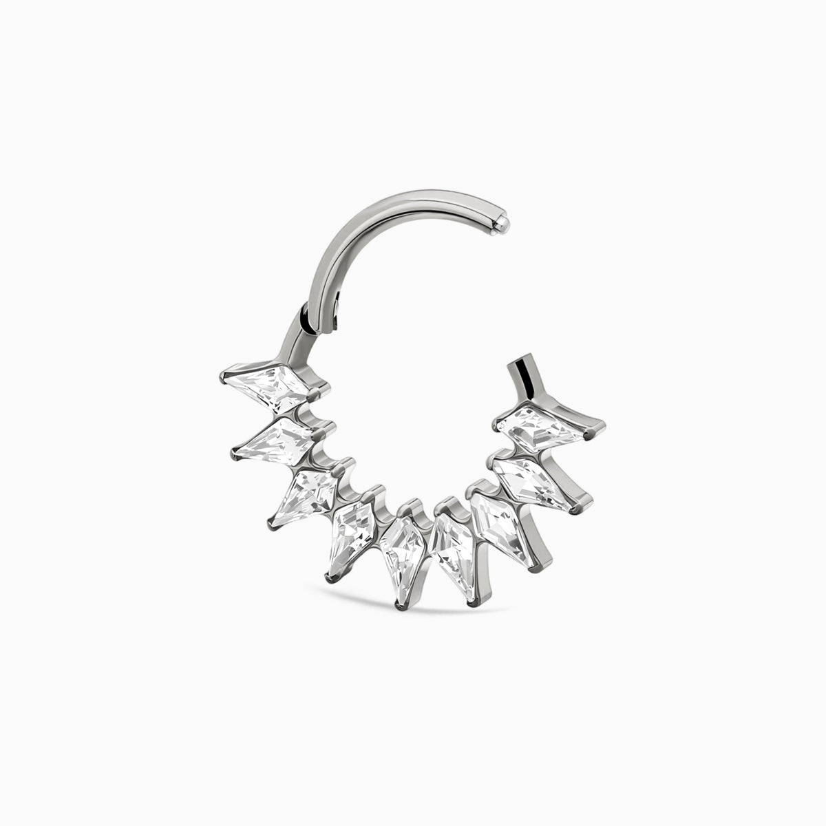 Titanium Kite Shape Gem Cluster Front Facing Hinged Segment Clicker