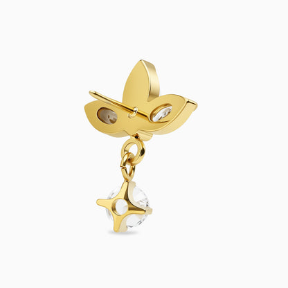 24Kt Gold PVD Titanium Threadless Triple Marquise Leaf with Hanging Gem Top