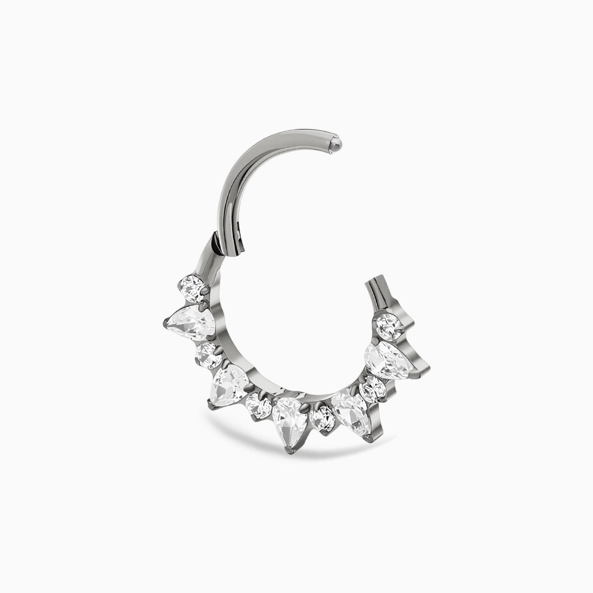 Titanium Pear & Round Gem Cluster Fan Front Facing Hinged Clicker