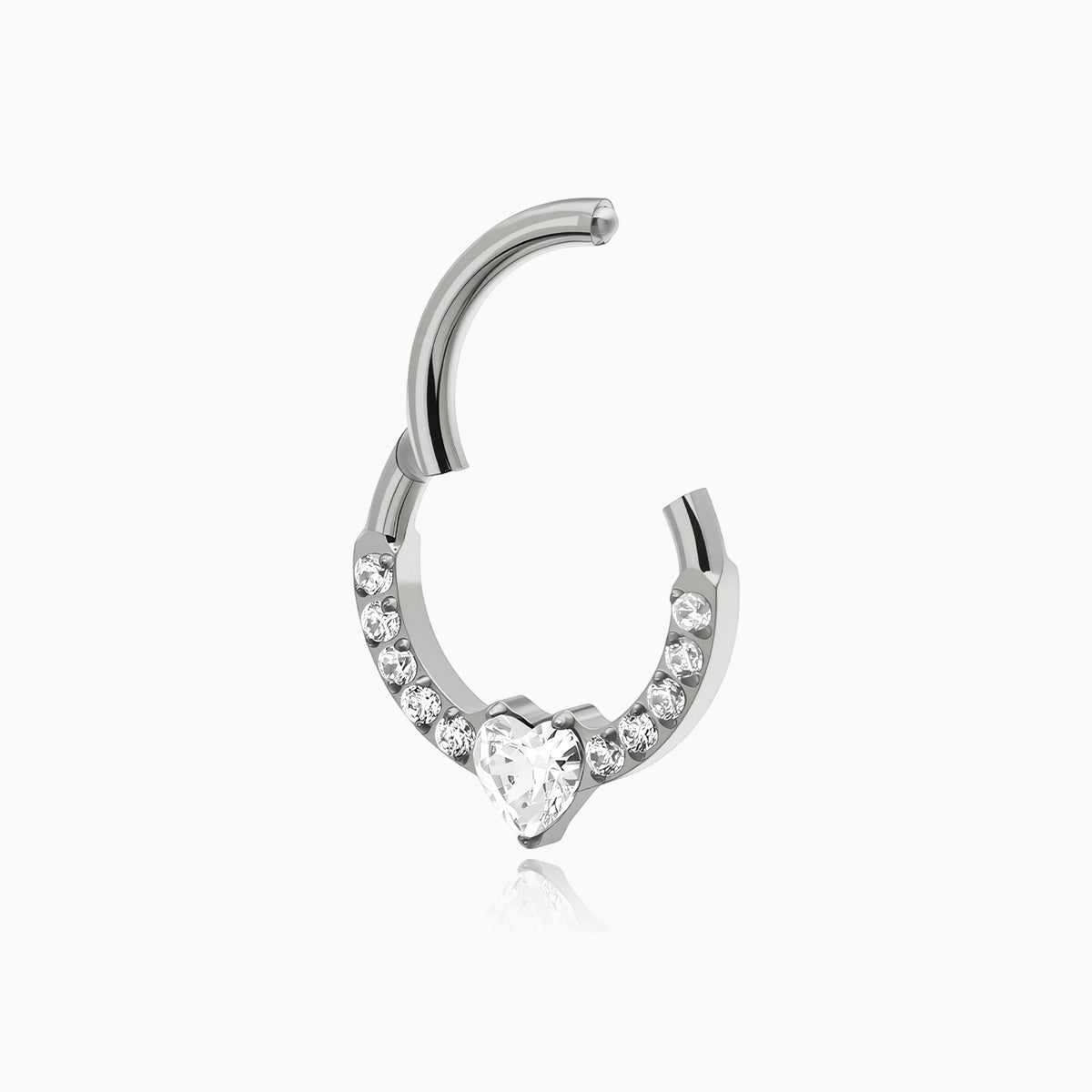 Titanium Heart and Round Gem Front Facing Hinged Segment Clicker
