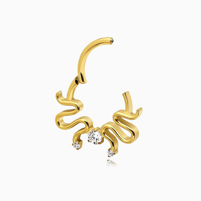 18Kt Gold PVD Titanium Wavy Snake & Round Gem Front Facing Hinged Segment Clicker