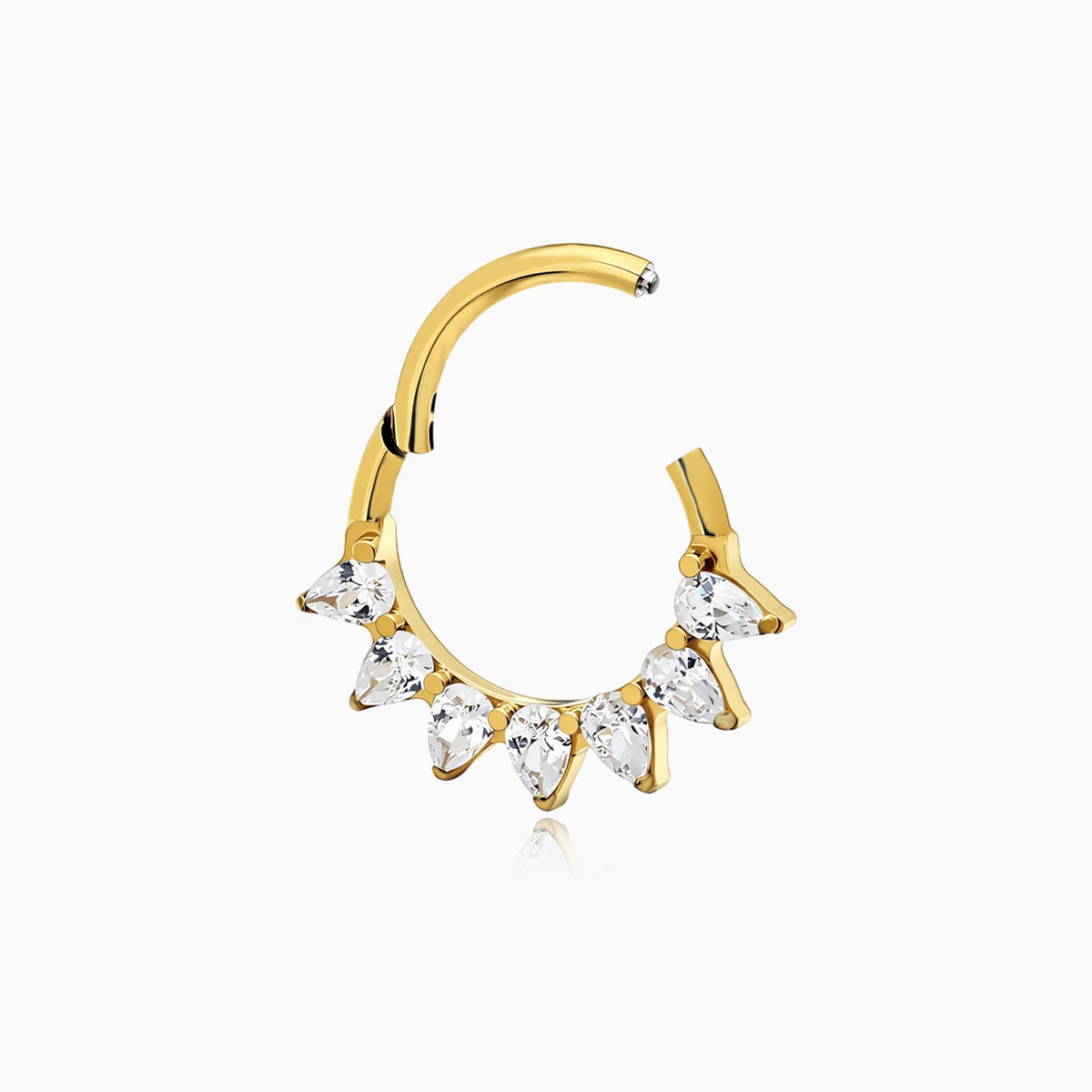 18Kt Gold PVD Titanium Pear Shape Gem Cluster Front Facing Hinged Segment Clicker