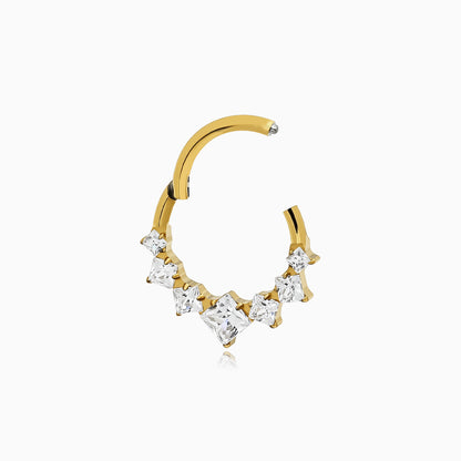 18Kt Gold PVD Titanium Square Gem Cluster Front Facing Hinged Segment Clicker