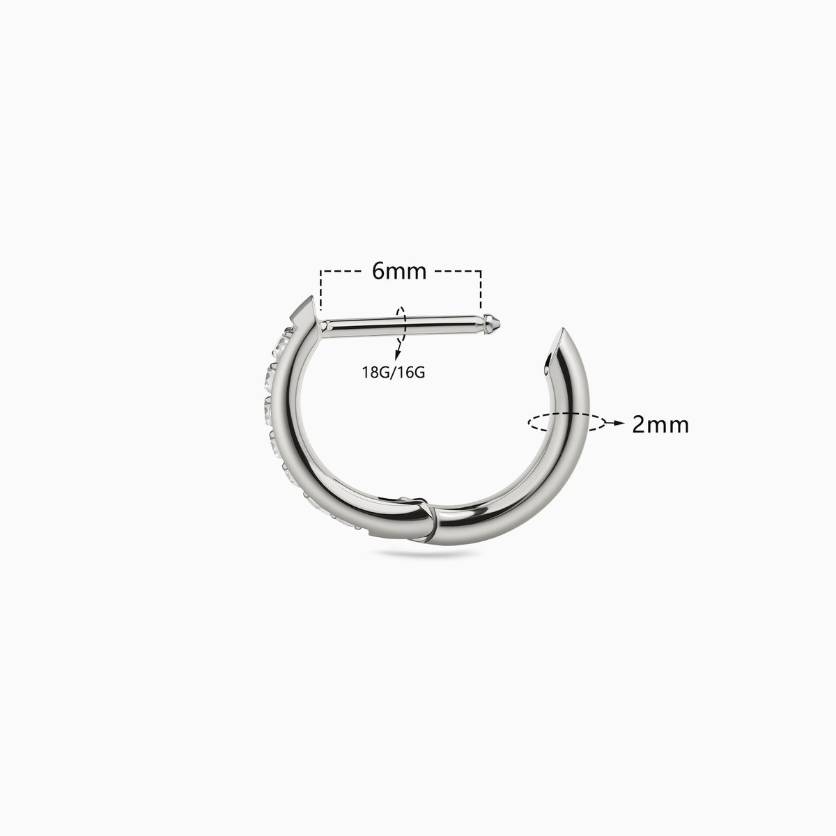 Titanium Hinged Pave D-Shape Hoop Ring