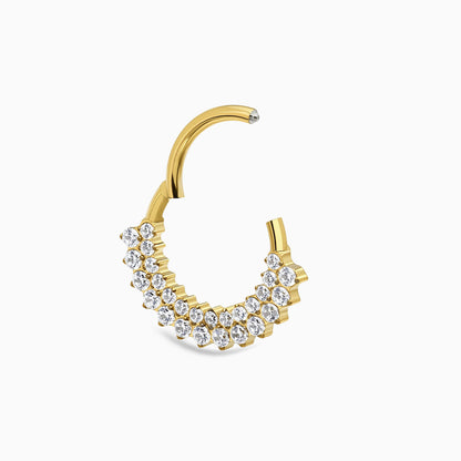 18Kt Gold PVD Titanium Double Row Round Gem Cluster Front Facing Hinged Clicker