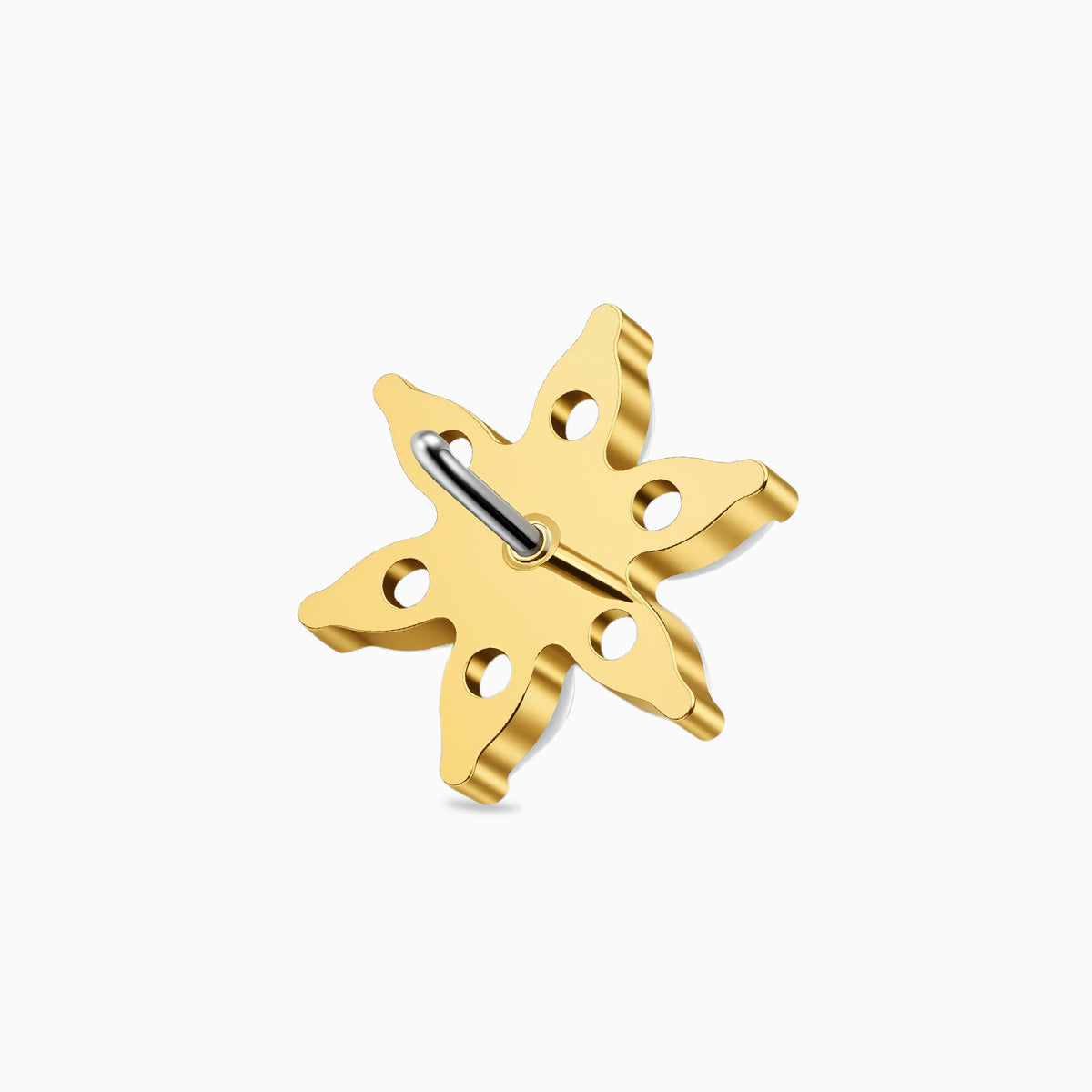 18Kt Gold PVD Titanium Threadless Six-Petal Flower Gem Top.