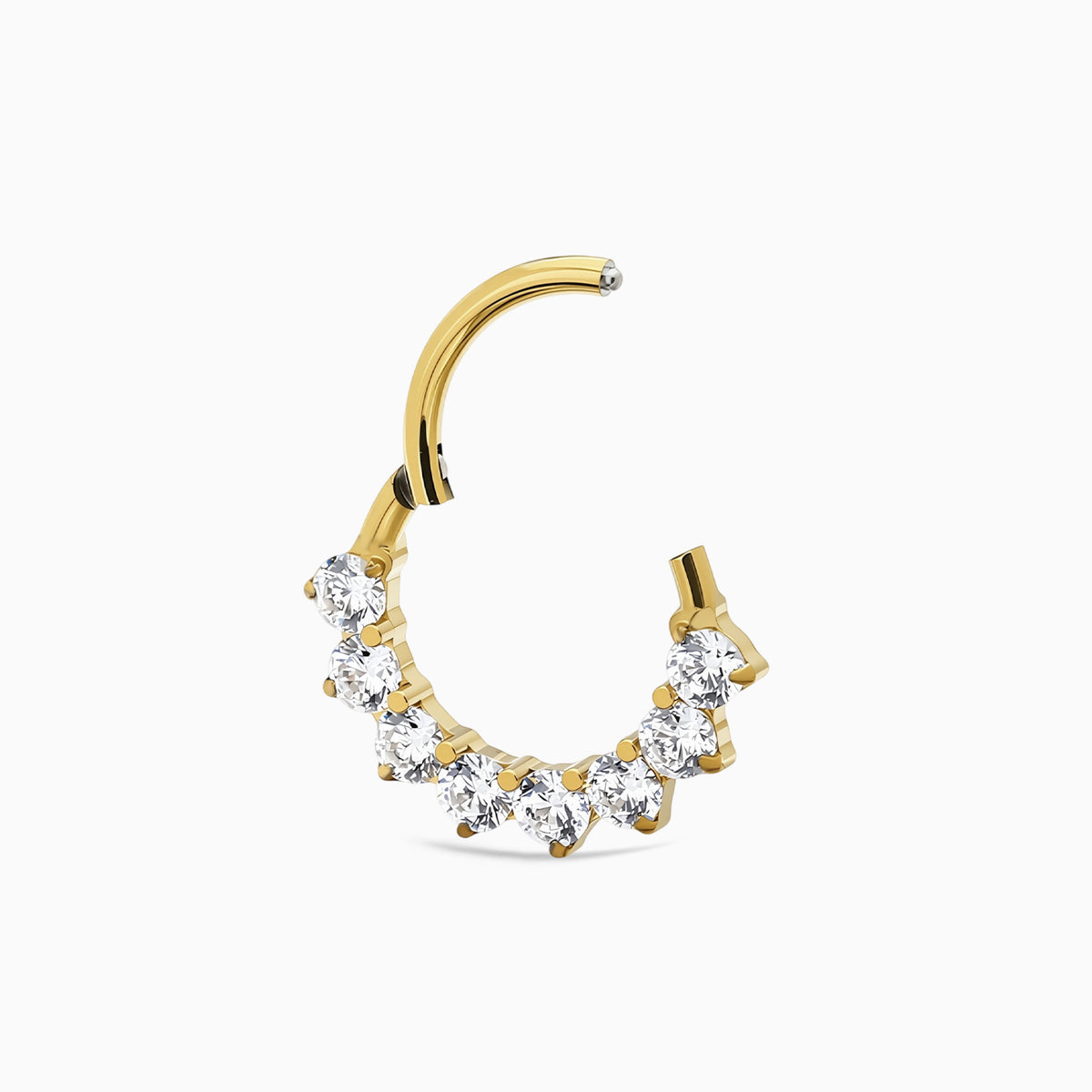 18Kt Gold PVD Titanium Round Gem Cluster Front Facing Hinged Segment Clicker