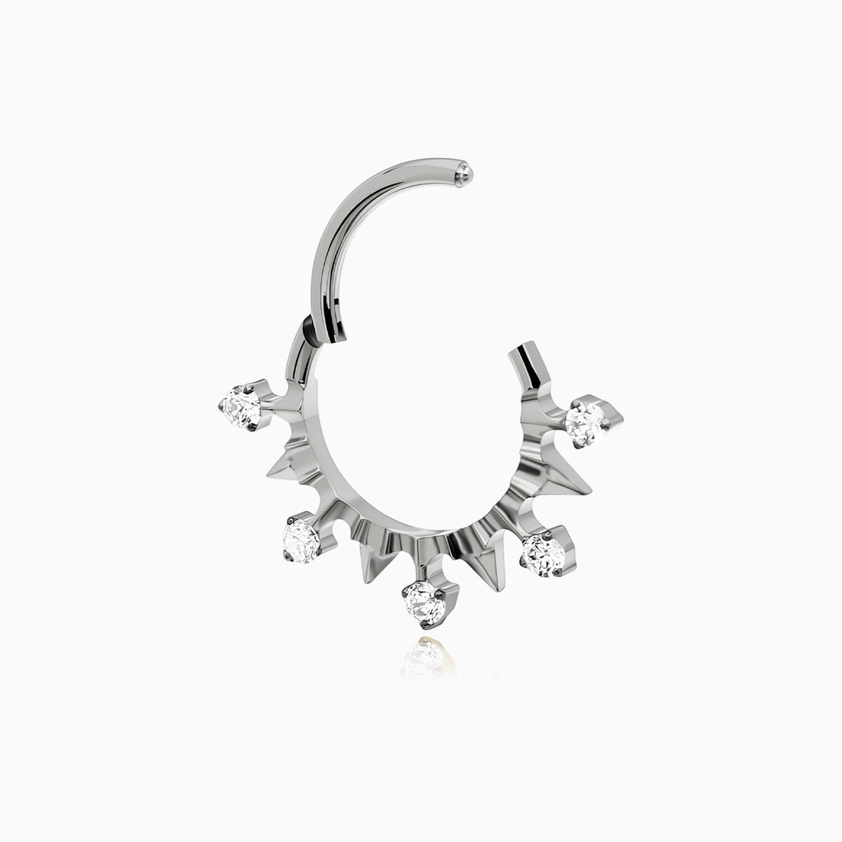 Titanium Sunburst Round Gem Front Facing Hinged Segment Clicker