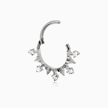 Titanium Sunburst Round Gem Front Facing Hinged Segment Clicker