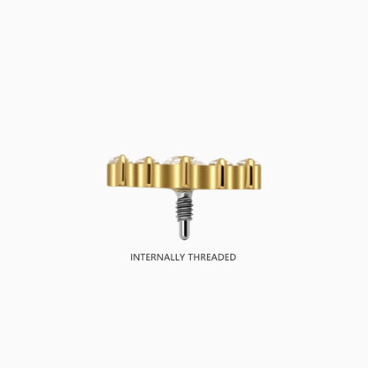 18K Gold PVD Titanium Internally Threaded 5-CZ Curved Cluster Top