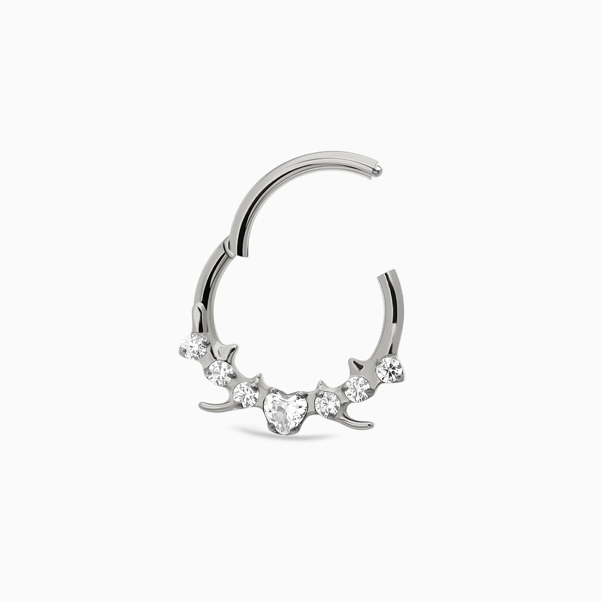 Titanium Heart & Round Gem Front Facing Hinged Clicker