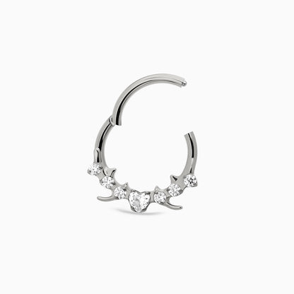 Titanium Heart & Round Gem Front Facing Hinged Clicker