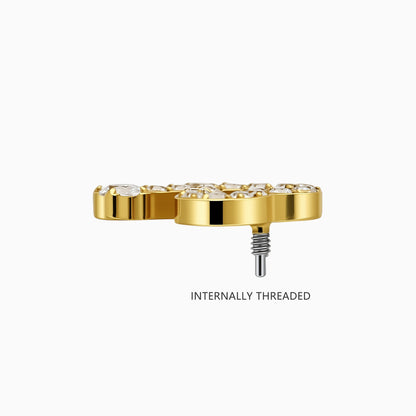 18K Gold PVD Titanium Internally Threaded CZ Heart Ribbon Top