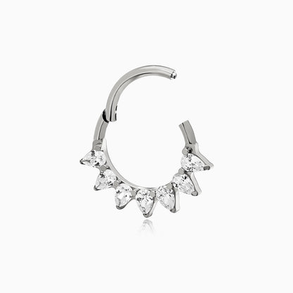 Titanium Pear Shape Gem Cluster Front Facing Hinged Segment Clicker