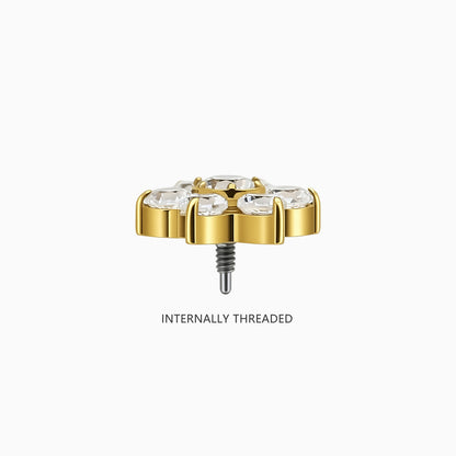 18K Gold PVD Titanium Internally Threaded CZ Six-Petal Flower Top