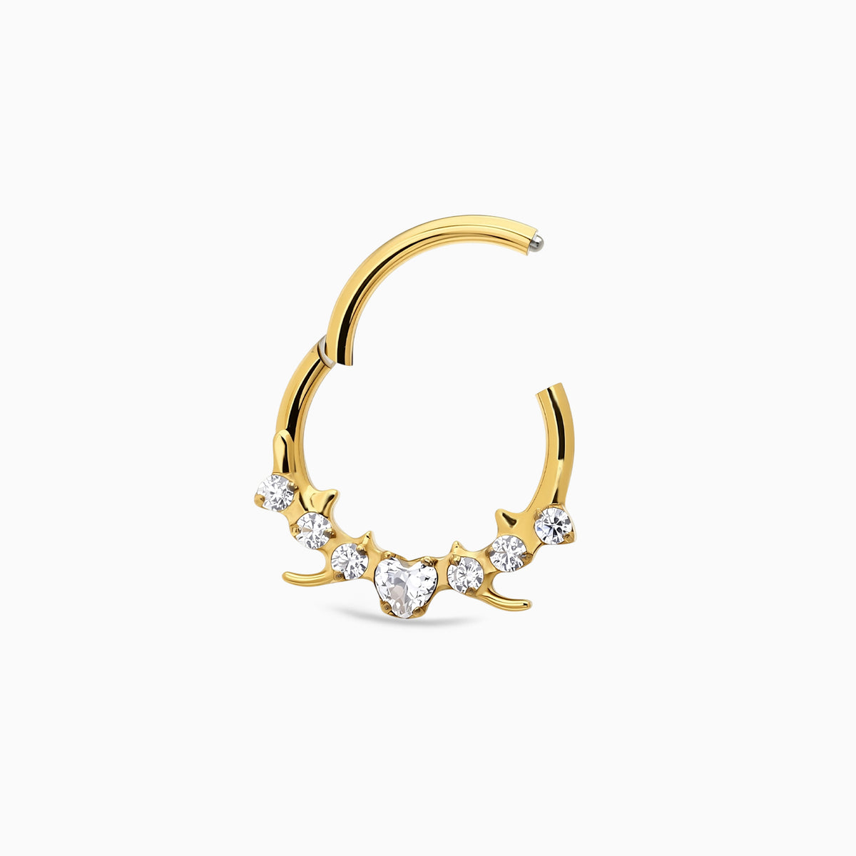 18Kt Gold PVD Titanium Heart & Round Gem Front Facing Hinged Clicker