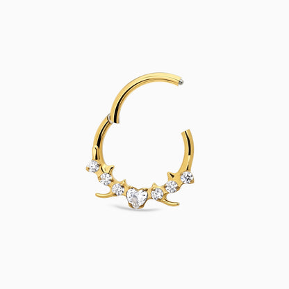 18Kt Gold PVD Titanium Heart & Round Gem Front Facing Hinged Clicker
