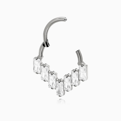 Titanium Baguette Gem Cluster V-Shape Front Facing Hinged Clicker