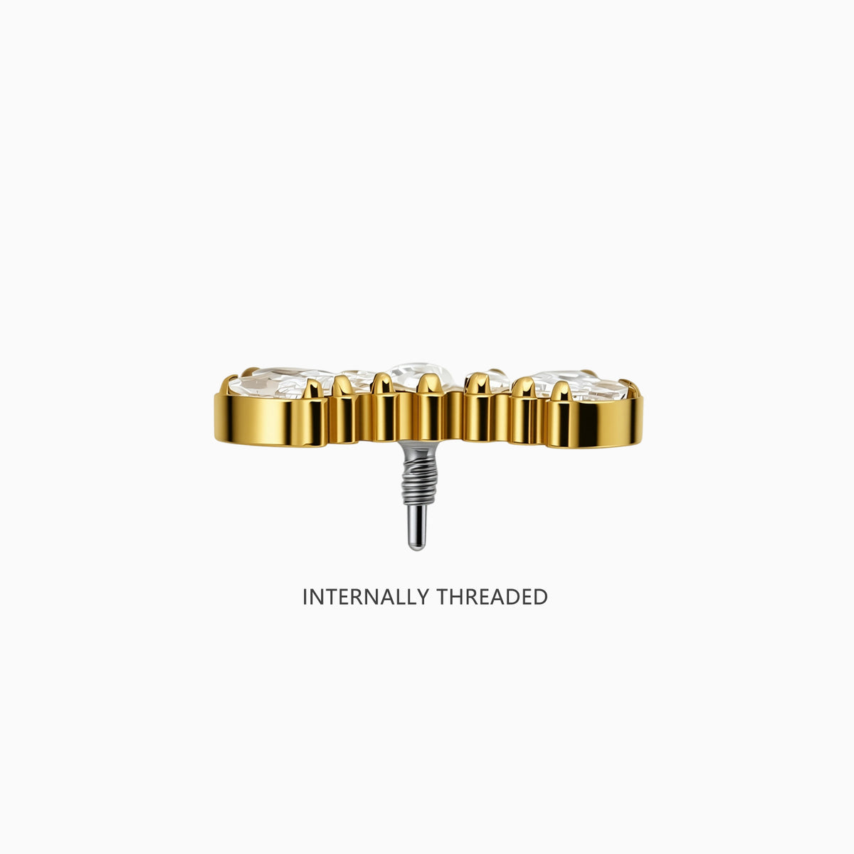 18K Gold PVD Titanium Internally Threaded Marquise CZ Crown Top