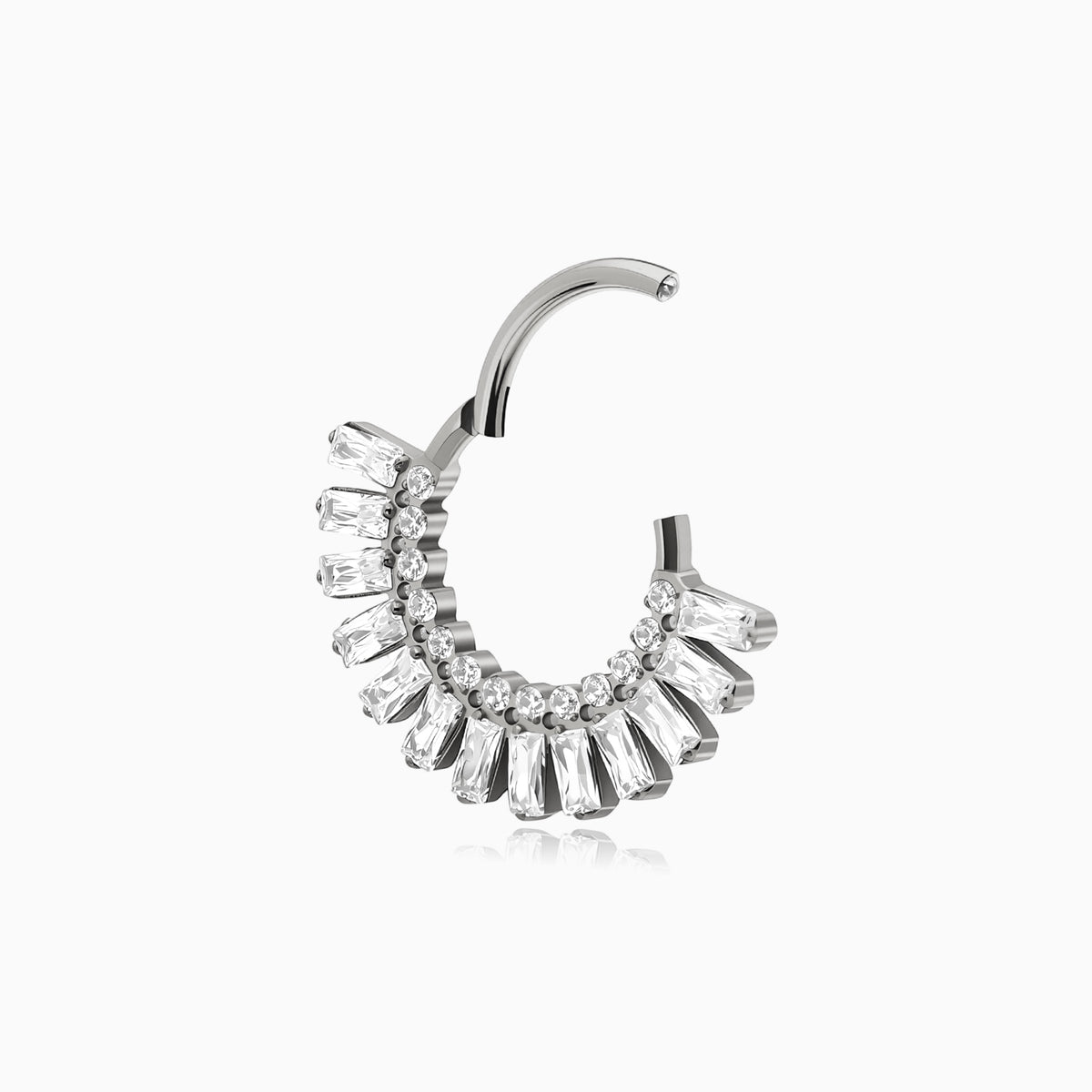 Titanium Baguette and Round Gem Fan Front Facing Hinged Segment Clicker