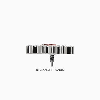Titanium Internally Threaded Red CZ Sunburst Top