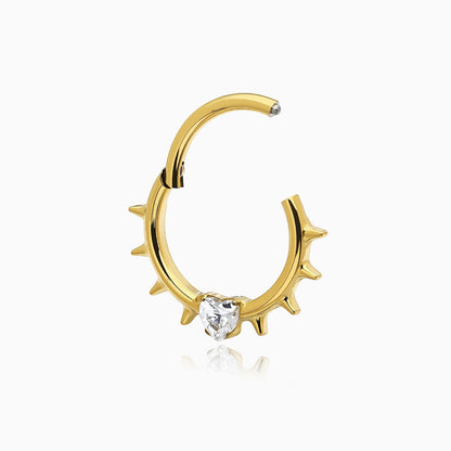 18Kt Gold PVD Titanium Heart & Spike Fan Front Facing Hinged Segment Clicker
