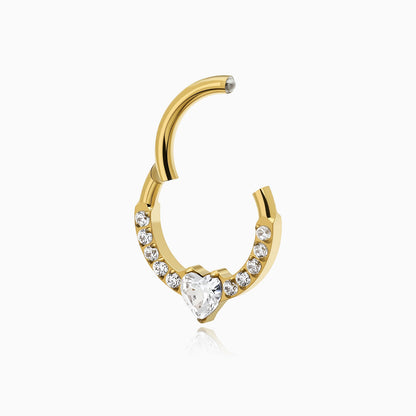 18Kt Gold PVD Titanium Heart and Round Gem Front Facing Hinged Segment Clicker