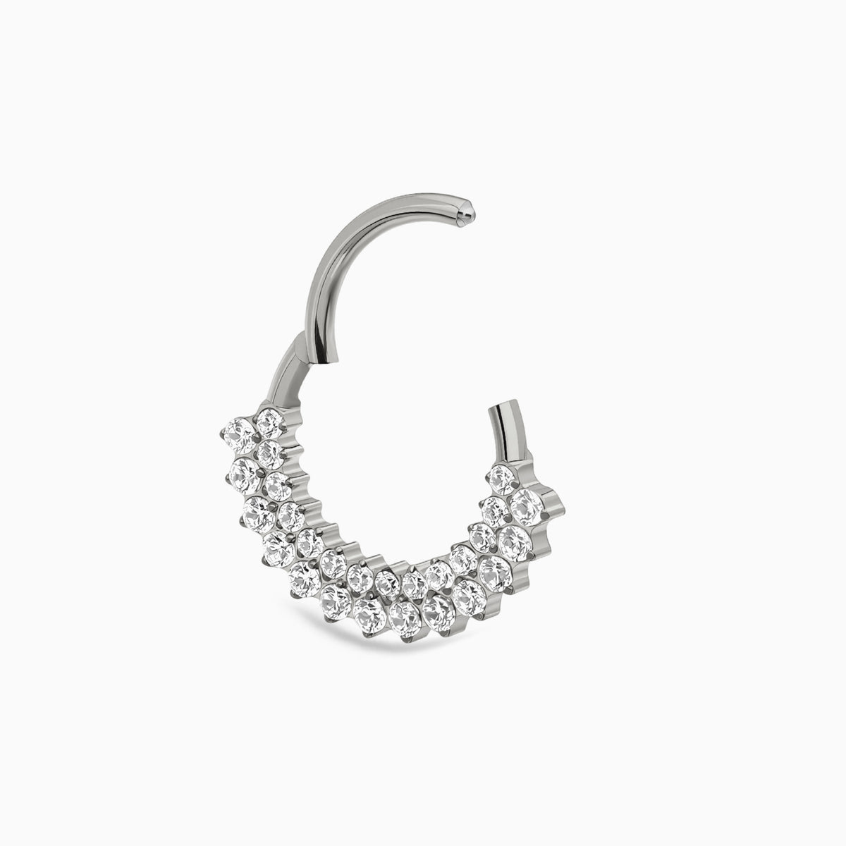 Titanium Double Row Round Gem Cluster Front Facing Hinged Clicker